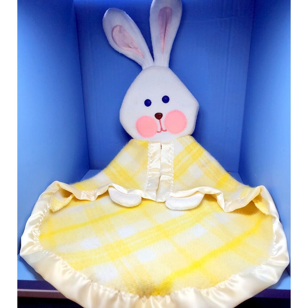 Fisher Price Security Bunny Plaid Yellow Lovey Blanket 1979 NOS Vintage NICE